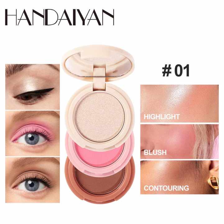 HANDAIYAN 3-in-1 Bronzer, Highlighter & Blush Contour/Bronzer Powder
