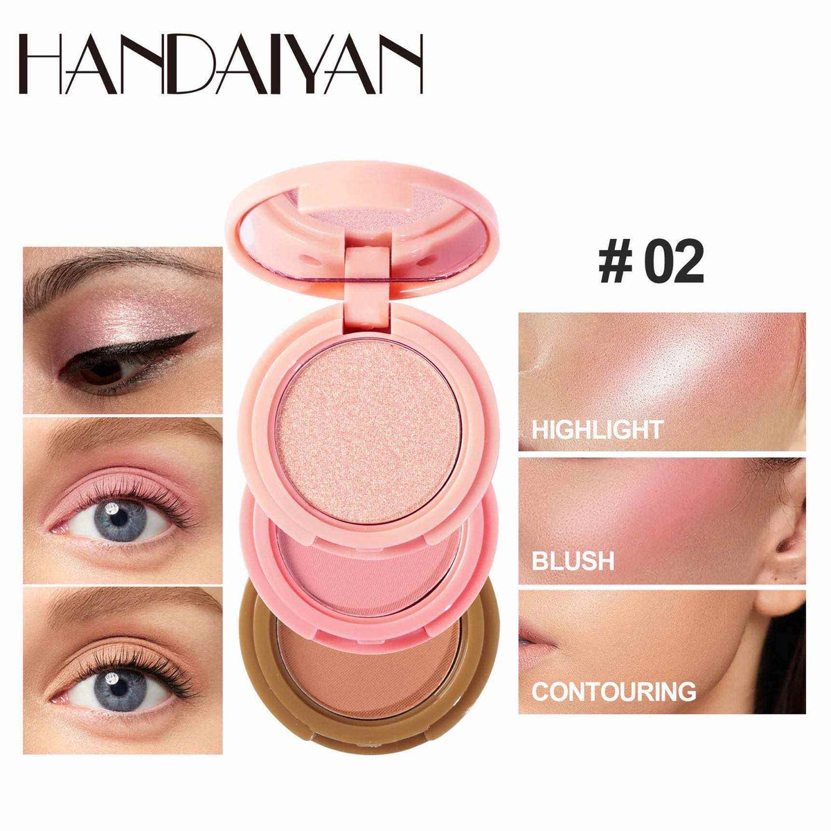 HANDAIYAN 3-in-1 Bronzer, Highlighter & Blush Contour/Bronzer Powder