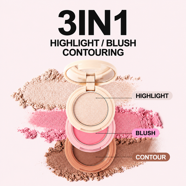 HANDAIYAN 3-in-1 Bronzer, Highlighter & Blush Contour/Bronzer Powder