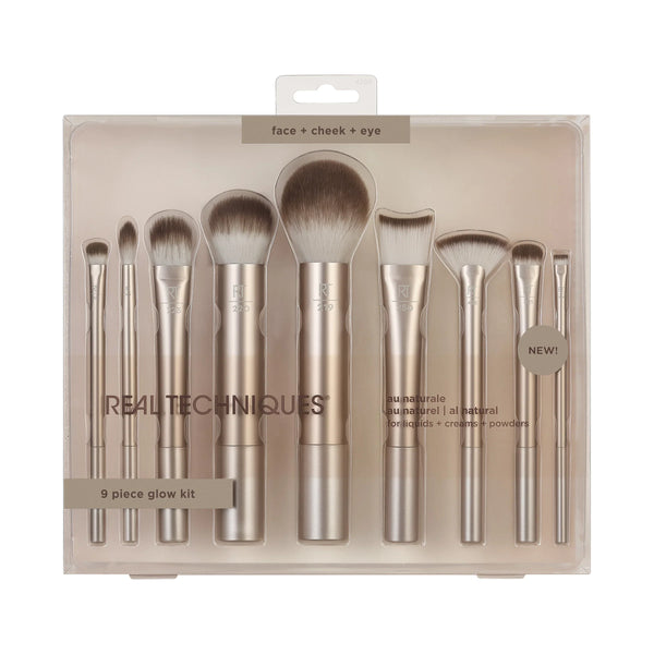 Real Techniques 9-Piece Glow Kit Makeup Brush Set for Face, Cheeks & Eyes